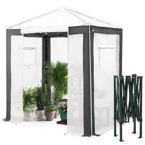 6x4 Portable Walk in Greenhouse with Polyester Reinforced Corners, Instant Pop up Indoor Outdoor Gardening Green House, Roll Up Zipper Entry Door and Mesh Windows, Gray/White 6x4 Portable Walk in Greenhouse with Polyester Reinforced Corners, Instant Pop up Indoor Outdoor Gardening Green House, Roll Up Zipper Entry Door and Mesh Windows, Gray/White