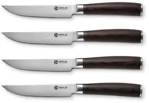 4 Piece Damascus Stainless Steel Blade Espresso Steak Knife Set, Full Tang Construction, Pakkawood Handles 4 Piece Damascus Stainless Steel Blade Espresso Steak Knife Set, Full Tang Construction, Pakkawood Handles