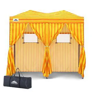 Outdoor Pop Up Changing Room 8x4 ft, 2-Room Portable Privacy Shelter for Beach, Pool, Photoshoots or Dressing Room, Yellow/Orange Outdoor Pop Up Changing Room 8x4 ft, 2-Room Portable Privacy Shelter for Beach, Pool, Photoshoots or Dressing Room, Yellow/Orange