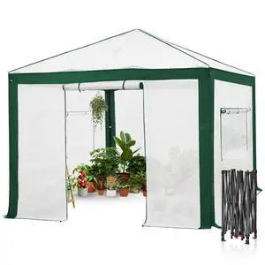 10x10 Portable Walk in Greenhouse with Polyester Reinforced Corners, Instant Pop up Indoor Outdoor Gardening Green House, Roll Up Zipper Entry Doors and Mesh Windows, Green/White 10x10 Portable Walk in Greenhouse with Polyester Reinforced Corners, Instant Pop up Indoor Outdoor Gardening Green House, Roll Up Zipper Entry Doors and Mesh Windows, Green/White