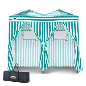 Outdoor Pop Up Changing Room 8x4 ft, 2-Room Portable Privacy Shelter for Beach, Pool, Photoshoots or Dressing Room, White/Light Blue Outdoor Pop Up Changing Room 8x4 ft, 2-Room Portable Privacy Shelter for Beach, Pool, Photoshoots or Dressing Room, White/Light Blue