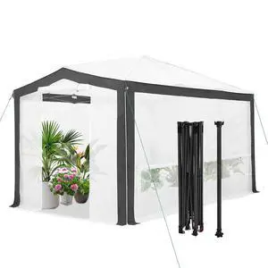 12x8 Portable Walk in Greenhouse with Polyester Reinforced Corners, Instant Pop up Indoor Outdoor Gardening Green House, Roll Up Zipper Doors Mesh Windows & Winter Support Pole, Gray/White 12x8 Portable Walk in Greenhouse with Polyester Reinforced Corners, Instant Pop up Indoor Outdoor Gardening Green House, Roll Up Zipper Doors Mesh Windows & Winter Support Pole, Gray/White