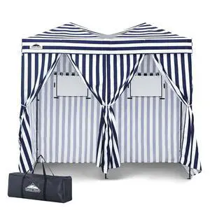 Outdoor Pop Up Changing Room 8x4 ft, 2-Room Portable Privacy Shelter for Beach, Pool, Photoshoots or Dressing Room, White/Blue Outdoor Pop Up Changing Room 8x4 ft, 2-Room Portable Privacy Shelter for Beach, Pool, Photoshoots or Dressing Room, White/Blue