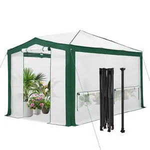 12x8 Portable Walk in Greenhouse with Polyester Reinforced Corners, Instant Pop up Indoor Outdoor Gardening Green House, Roll Up Zipper Doors Mesh Windows & Winter Support Pole, Green/White 12x8 Portable Walk in Greenhouse with Polyester Reinforced Corners, Instant Pop up Indoor Outdoor Gardening Green House, Roll Up Zipper Doors Mesh Windows & Winter Support Pole, Green/White