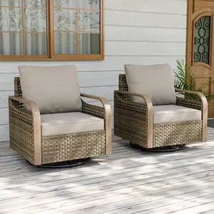 Modern Wicker Outdoor Glider Rocking Chair, Swivel Rocker, Rattan Patio Furniture for Yard Deck Porch Garden, 2 Chairs, Brown/Gray Modern Wicker Outdoor Glider Rocking Chair, Swivel Rocker, Rattan Patio Furniture for Yard Deck Porch Garden, 2 Chairs, Brown/Gray