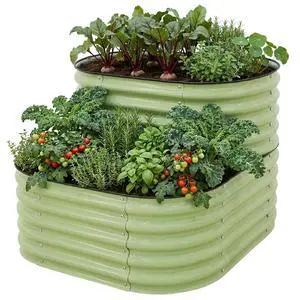 2-Tier Galvanized Raised Garden Bed Planters, Planter Boxes Outdoorfor Vegetables, Flowers and Herbs, Assembly Modular - 33in Overall Height, 41'' L x 43'' W, Olive Green 2-Tier Galvanized Raised Garden Bed Planters, Planter Boxes Outdoorfor Vegetables, Flowers and Herbs, Assembly Modular - 33in Overall Height, 41'' L x 43'' W, Olive Green