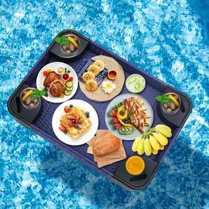 35x24 Rectangular Floating Tray for Pool and Hot Tub Wicker Serving Tray with Handles & Cup Large Floating Tray for Food & Drinks, Blue 35x24 Rectangular Floating Tray for Pool and Hot Tub Wicker Serving Tray with Handles & Cup Large Floating Tray for Food & Drinks, Blue
