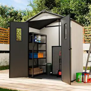 6x4 Outdoor Storage Shed, Weatherproof Resin Storage Shed with Floor, Tongue-and-Groove Roof Panels, Windows and Lockable Doors, Garden Tool Storage Shed for Backyard, Patio, White/Gray 6x4 Outdoor Storage Shed, Weatherproof Resin Storage Shed with Floor, Tongue-and-Groove Roof Panels, Windows and Lockable Doors, Garden Tool Storage Shed for Backyard, Patio, White/Gray