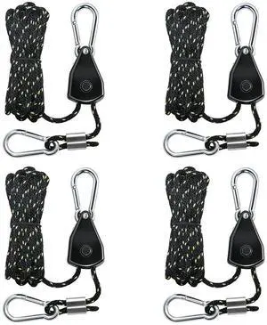 4-Pack 1/6" Adjustable Rope Ratchet Tie Down Strap Set Heavy Duty Pulley System with Carabiner Hook, 1440 lbs Capacity, 10ft Rope for Cargo, Trucks, Trailers & Storage 4-Pack 1/6" Adjustable Rope Ratchet Tie Down Strap Set Heavy Duty Pulley System with Carabiner Hook, 1440 lbs Capacity, 10ft Rope for Cargo, Trucks, Trailers & Storage