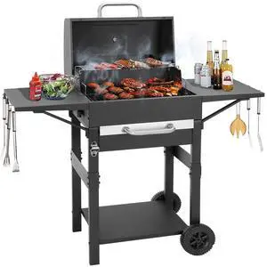 Charcoal Grill with Side Shelf, 353 Sq.Inch Cooking Area,Large Smoker Barbecue Grill with Warming Rack,Outdoor BBQ Grill with Charcoal Tray for Yard, Camping, Picnic Charcoal Grill with Side Shelf, 353 Sq.Inch Cooking Area,Large Smoker Barbecue Grill with Warming Rack,Outdoor BBQ Grill with Charcoal Tray for Yard, Camping, Picnic