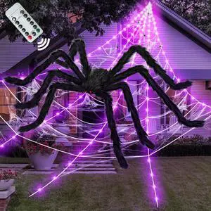 Halloween Decorations Outdoor and Indoor,250 LED Halloween Spider Web Light Decorations with 59" Giant Spider & 20g Stretch Cobweb,200" Large Light Up Spider Web for Yard(Purple) Halloween Decorations Outdoor and Indoor,250 LED Halloween Spider Web Light Decorations with 59" Giant Spider & 20g Stretch Cobweb,200" Large Light Up Spider Web for Yard(Purple)