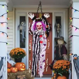 Halloween Decorations Outdoor and Indoor,Scary Halloween Animatronics Clown,Hanging Clown with Light-Up Eyes and Creepy Sound,Party Decorations for Yard Lawn,Haunted House Decor Halloween Decorations Outdoor and Indoor,Scary Halloween Animatronics Clown,Hanging Clown with Light-Up Eyes and Creepy Sound,Party Decorations for Yard Lawn,Haunted House Decor