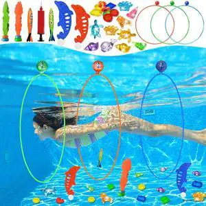 Pool Toys Diving Rings - 28PCS Swim Thru Rings Pool Game Diving Toys with Dive Ring Underwater Treasures Torpedo Bandits Fish Toy Fun Water Swimming Toy for Boys Girls Kids Teens Adults Pool Toys Diving Rings - 28PCS Swim Thru Rings Pool Game Diving Toys with Dive Ring Underwater Treasures Torpedo Bandits Fish Toy Fun Water Swimming Toy for Boys Girls Kids Teens Adults