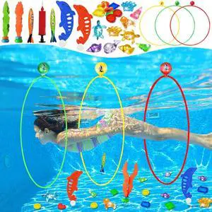 Pool Toys Diving Rings - 28PCS Swim Thru Rings Pool Game Diving Toys with Dive Ring Underwater Treasures Torpedo Bandits Fish Toy Fun Water Swimming Toys for Boys Girls Kids (Muticolor) Pool Toys Diving Rings - 28PCS Swim Thru Rings Pool Game Diving Toys with Dive Ring Underwater Treasures Torpedo Bandits Fish Toy Fun Water Swimming Toys for Boys Girls Kids (Muticolor)