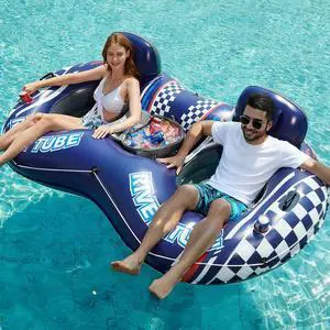 Inflatable River Tube Float - 2 Person Heavy Duty River Float Pool Floats with Removable Cooler Lake Water Tubes for Floating River Raft Lounge Floatie with 2 Cup Holders for Adults (D-Blue) Inflatable River Tube Float - 2 Person Heavy Duty River Float Pool Floats with Removable Cooler Lake Water Tubes for Floating River Raft Lounge Floatie with 2 Cup Holders for Adults (D-Blue)