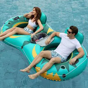 Inflatable River Tube Float - 2 Person Heavy Duty River Float Pool Floats with Removable Cooler Lake Water Tubes for Floating River Raft Lounge Floatie with 2 Cup Holders for Adults (Green) Inflatable River Tube Float - 2 Person Heavy Duty River Float Pool Floats with Removable Cooler Lake Water Tubes for Floating River Raft Lounge Floatie with 2 Cup Holders for Adults (Green)