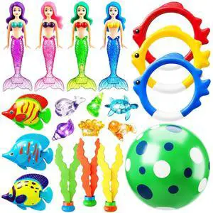 Pool Diving Toys Games - 20PCS Swimming Mermaid Pool Toys with Dive Rings Gems Beach Ball Underwater Treasures Seaweeds Fish Swim Toy etc Bath Water Toy Training Gifts for Kids Adult Pool Diving Toys Games - 20PCS Swimming Mermaid Pool Toys with Dive Rings Gems Beach Ball Underwater Treasures Seaweeds Fish Swim Toy etc Bath Water Toy Training Gifts for Kids Adult