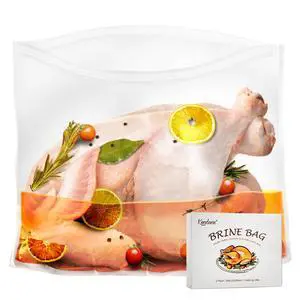 Turkey Brining Bags Set of 2-26"×22" Extra Large Brine Bag Holds up to 35lb- Double Zippers Seal Brine Bags with 2 cotton Strings for Turkey, Chicken, Beef, Pork by Kendane Turkey Brining Bags Set of 2-26"×22" Extra Large Brine Bag Holds up to 35lb- Double Zippers Seal Brine Bags with 2 cotton Strings for Turkey, Chicken, Beef, Pork by Kendane