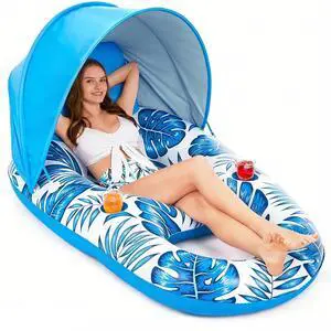 Pool Float with Canopy - Inflatable Pool Floaties Adult Lounger Floats Raft Floating Chair with Cup Holders for Swimming Pool Lake Water Lounge Float Beach Pool Party Toys for Adults Pool Float with Canopy - Inflatable Pool Floaties Adult Lounger Floats Raft Floating Chair with Cup Holders for Swimming Pool Lake Water Lounge Float Beach Pool Party Toys for Adults