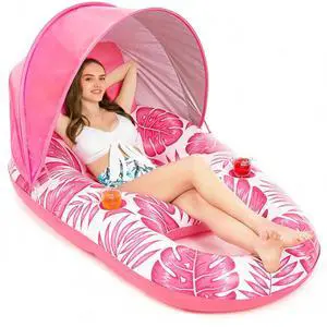 Pool Float with Canopy - Inflatable Pool Floaties Adult Lounger Floats Raft Floating Chair with Cup Holders for Swimming Pool Lake Water Lounge Float Beach Pool Party Toys for Adults Pool Float with Canopy - Inflatable Pool Floaties Adult Lounger Floats Raft Floating Chair with Cup Holders for Swimming Pool Lake Water Lounge Float Beach Pool Party Toys for Adults
