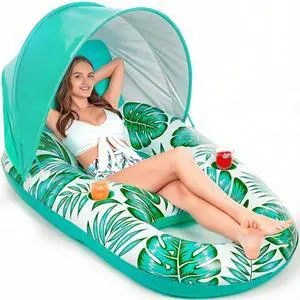 Pool Float with Canopy - Inflatable Pool Floaties Adult Lounger Floats Raft Floating Chair with Cup Holders for Swimming Pool Lake Water Lounge Float Beach Pool Party Toys for Adults Pool Float with Canopy - Inflatable Pool Floaties Adult Lounger Floats Raft Floating Chair with Cup Holders for Swimming Pool Lake Water Lounge Float Beach Pool Party Toys for Adults