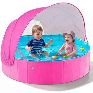 Kiddie Baby Pool with Canopy - Foldable Infant Toddler Kids Pool with Shade Baby Beach Essentials Tent Swimming Wading Pools for Toddlers 1-3 + Kids Dogs Ball Pit Backyard Water Play R, 40" Kiddie Baby Pool with Canopy - Foldable Infant Toddler Kids Pool with Shade Baby Beach Essentials Tent Swimming Wading Pools for Toddlers 1-3 + Kids Dogs Ball Pit Backyard Water Play R, 40"