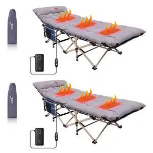Heated Cot with Battery, Heated Camping Cots with Cushion, Folding Cots with Mattress for Adults, with Pillow, Carry Bag & Storage Pocket, Extra Wide Sturdy, Up to 500 Lbs (2 Pack, Grey) Heated Cot with Battery, Heated Camping Cots with Cushion, Folding Cots with Mattress for Adults, with Pillow, Carry Bag & Storage Pocket, Extra Wide Sturdy, Up to 500 Lbs (2 Pack, Grey)