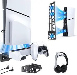 NexiGo PS5 Accessories Essential Kit, PS5 Slim Silent Enhanced Cooling Fan with Adjustable Speed, Wall Mount Kit with Charging Station for Both PS5 and PS5 Slim Consoles NexiGo PS5 Accessories Essential Kit, PS5 Slim Silent Enhanced Cooling Fan with Adjustable Speed, Wall Mount Kit with Charging Station for Both PS5 and PS5 Slim Consoles
