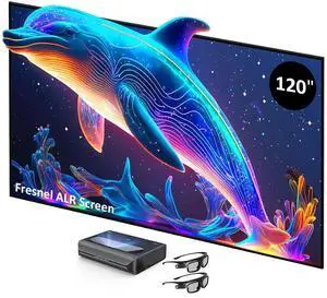 NexiGo Aurora Pro Ultra Short Throw 4K Tri-Color Laser Projector with 120" Fresnel ALR Screen and DLP Link 3D Glasses, 2400 Lumens Brightness, Dynamic Laser Dimming, 85% ALR for Clear Daylight Viewing NexiGo Aurora Pro Ultra Short Throw 4K Tri-Color Laser Projector with 120" Fresnel ALR Screen and DLP Link 3D Glasses, 2400 Lumens Brightness, Dynamic Laser Dimming, 85% ALR for Clear Daylight Viewing