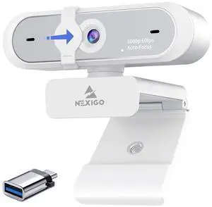 1080P 60FPS Webcam with USB C Adapter, NexiGo AutoFocus USB Web Camera with Microphone, Privacy Cover, Thunderbolt 3 to USB 3.0 Adapter, for Zoom/Skype/Teams Online Teaching, Laptop MAC PC Desktop 1080P 60FPS Webcam with USB C Adapter, NexiGo AutoFocus USB Web Camera with Microphone, Privacy Cover, Thunderbolt 3 to USB 3.0 Adapter, for Zoom/Skype/Teams Online Teaching, Laptop MAC PC Desktop