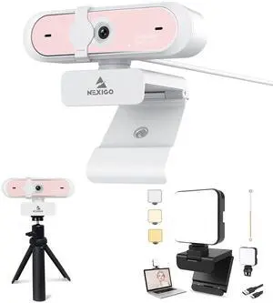 NexiGo 60FPS 1080P Webcam Kits, N660P FHD USB Web Camera with Privacy Cover and Dual Microphones, Upgraded Video Conference Lighting, Lightweight Mini Tripod, for Zoom/Skype/Teams, Pink NexiGo 60FPS 1080P Webcam Kits, N660P FHD USB Web Camera with Privacy Cover and Dual Microphones, Upgraded Video Conference Lighting, Lightweight Mini Tripod, for Zoom/Skype/Teams, Pink