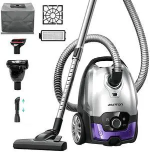 Aspiron Canister Vacuum, 1700W/45KPA Bagged Vacuum Cleaner, 5L Large Capacity, Auto Cord Rewind, HEPA Filter, Low Noise, 8M Cleaning Radius, Easy to Push, Hard Floor, Low Pile Carpet, Car, Crack Aspiron Canister Vacuum, 1700W/45KPA Bagged Vacuum Cleaner, 5L Large Capacity, Auto Cord Rewind, HEPA Filter, Low Noise, 8M Cleaning Radius, Easy to Push, Hard Floor, Low Pile Carpet, Car, Crack