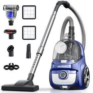 Aspiron 40Kpa Canister Vacuum Cleaner, 1600W Bagless Canister Vacuum Cleaner with 5 Tools, Auto Cord Rewind, H13 HEPA Filter, 4Qt Large Cup, for Hard Floors, Carpet, Pet, Upholstery, Tiles, Sapphire Aspiron 40Kpa Canister Vacuum Cleaner, 1600W Bagless Canister Vacuum Cleaner with 5 Tools, Auto Cord Rewind, H13 HEPA Filter, 4Qt Large Cup, for Hard Floors, Carpet, Pet, Upholstery, Tiles, Sapphire