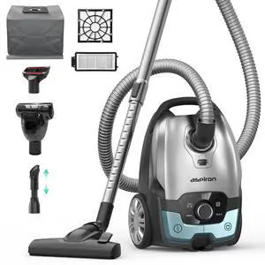 Aspiron Canister Vacuum, 1700W/45KPA Bagged Vacuum Cleaner for Home,5L Large Replaceable Dust Bag, No Mess Empty, Pet Friendly, Auto Cord Rewind, HEPA Filter, for Floor, Low Pile Carpet, Crack, Car Aspiron Canister Vacuum, 1700W/45KPA Bagged Vacuum Cleaner for Home,5L Large Replaceable Dust Bag, No Mess Empty, Pet Friendly, Auto Cord Rewind, HEPA Filter, for Floor, Low Pile Carpet, Crack, Car