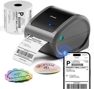 Bluetooth Shipping Label Printer with 500pcs Labels | D520BT 4x6 Thermal Label Printer with Built-in Label Holder, Come with 500PCS 4x6" White Labels (500 Labels/Roll) Bluetooth Shipping Label Printer with 500pcs Labels | D520BT 4x6 Thermal Label Printer with Built-in Label Holder, Come with 500PCS 4x6" White Labels (500 Labels/Roll)