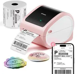 Bluetooth Shipping Label Printer with 1 Roll Labels - D520BT Pink Thermal Label Printer, Thermal Printers with Built-in Label Holder, Come with 500PCS 4x6 White Labels (500 Labels/Roll) Bluetooth Shipping Label Printer with 1 Roll Labels - D520BT Pink Thermal Label Printer, Thermal Printers with Built-in Label Holder, Come with 500PCS 4x6 White Labels (500 Labels/Roll)