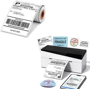 249BT White Bluetooth Shipping Label Printer with 1 Roll 4x6 Thermal Labels 100pcs 249BT White Bluetooth Shipping Label Printer with 1 Roll 4x6 Thermal Labels 100pcs