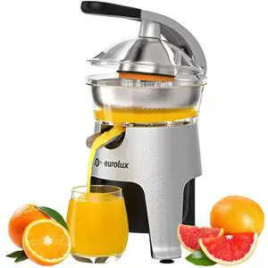 Eurolux Die Cast Stainless Steel Electric Citrus Juicer Squeezer, for Orange, Lemon, Grapefruit | 300 Watts of Power, With 2 Stainless Steel Filter Sizes for Pulp Control Eurolux Die Cast Stainless Steel Electric Citrus Juicer Squeezer, for Orange, Lemon, Grapefruit | 300 Watts of Power, With 2 Stainless Steel Filter Sizes for Pulp Control