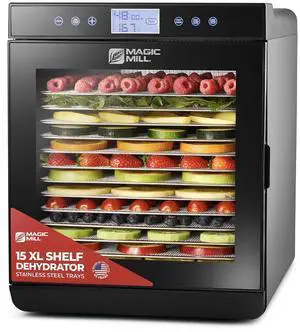 Magic Mill Premium Food Dehydrator Machine (15 Extra-Large Stainless Steel Trays) 800W Dryer for Beef Jerky, Fruits, Vegetables, Dog Treats, 48 Hour Digital Timer - 95°-167° Temperature Control Magic Mill Premium Food Dehydrator Machine (15 Extra-Large Stainless Steel Trays) 800W Dryer for Beef Jerky, Fruits, Vegetables, Dog Treats, 48 Hour Digital Timer - 95°-167° Temperature Control