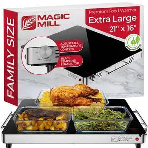 Magic Mill Premium-Grade Glass Food Warmer for Parties Buffet, XL Stainless Steel Modern Electric Warming Tray, Adjustable Temperature Control, Advanced Precision-Engineered Heating System Size-21x16 Magic Mill Premium-Grade Glass Food Warmer for Parties Buffet, XL Stainless Steel Modern Electric Warming Tray, Adjustable Temperature Control, Advanced Precision-Engineered Heating System Size-21x16