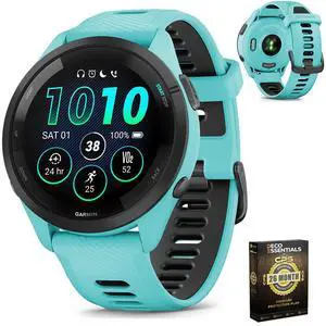 Garmin Forerunner 265 Running GPS Smartwatch, AMOLED Display, 46mm, Aqua/Black, 010-02810-02 - Bundle w/Deco Essentials 26-Month CPS Plan Garmin Forerunner 265 Running GPS Smartwatch, AMOLED Display, 46mm, Aqua/Black, 010-02810-02 - Bundle w/Deco Essentials 26-Month CPS Plan
