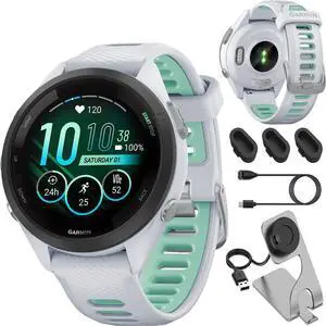 Garmin Forerunner 265S Running GPS Smartwatch, AMOLED Display, 42mm, Whitestone/Neo Tropic, 010-02810-04 - Bundle w/Deco Essentials Charging Dock, Dust Cover and USB-C Cable Garmin Forerunner 265S Running GPS Smartwatch, AMOLED Display, 42mm, Whitestone/Neo Tropic, 010-02810-04 - Bundle w/Deco Essentials Charging Dock, Dust Cover and USB-C Cable