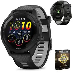 Garmin Forerunner 265 Running GPS Smartwatch, AMOLED Display, 46mm, Black/Powder Gray, 010-02810-00 - Bundle w/Deco Essentials 26-Month CPS Plan Garmin Forerunner 265 Running GPS Smartwatch, AMOLED Display, 46mm, Black/Powder Gray, 010-02810-00 - Bundle w/Deco Essentials 26-Month CPS Plan