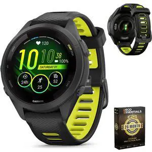 Garmin Forerunner 265S Running GPS Smartwatch, AMOLED Display, 42mm, Black/Amp Yellow, 010-02810-03 - Bundle w/Deco Essentials 26-Month CPS Plan Garmin Forerunner 265S Running GPS Smartwatch, AMOLED Display, 42mm, Black/Amp Yellow, 010-02810-03 - Bundle w/Deco Essentials 26-Month CPS Plan