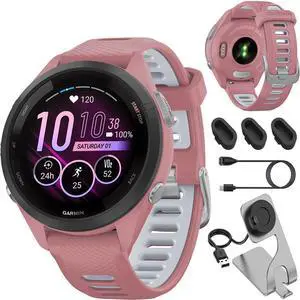 Garmin Forerunner 265S Running GPS Smartwatch, AMOLED Display, 42mm, Light Pink/Whitestone, 010-02810-05 - Bundle w/Deco Essentials Charging Dock, Dust Cover and USB-C Cable Garmin Forerunner 265S Running GPS Smartwatch, AMOLED Display, 42mm, Light Pink/Whitestone, 010-02810-05 - Bundle w/Deco Essentials Charging Dock, Dust Cover and USB-C Cable