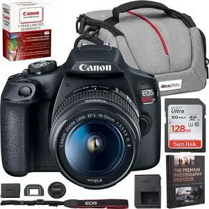 Canon EOS Rebel T7 DSLR Camera with 18-55mm Lens Bundle 24.1MP Beginner Digital Camera Kit with Sandisk 128GB Memory Card, Camera Bag & Deco Essentials Photography Guide Book Canon EOS Rebel T7 DSLR Camera with 18-55mm Lens Bundle 24.1MP Beginner Digital Camera Kit with Sandisk 128GB Memory Card, Camera Bag & Deco Essentials Photography Guide Book