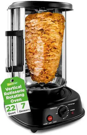 NutriChef Vertical Rotating Shawarma Oven - Rotisserie, Shawarma, & Kebab Machine - Stain-Resistant, Energy-Efficient - Heat-Resistant Door - Includes Kebab Rack with 7 Skewers - Stainless Steel NutriChef Vertical Rotating Shawarma Oven - Rotisserie, Shawarma, & Kebab Machine - Stain-Resistant, Energy-Efficient - Heat-Resistant Door - Includes Kebab Rack with 7 Skewers - Stainless Steel