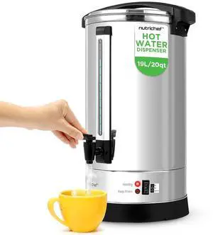 NutriChef Water Boiler and Hot Water Dispenser, 19L Electric Beverage Dispenser with Safety Lock Lid, Non-Drip Tap, Warm Function, Food Grade Stainless Steel, Home & Commercial Use, 19"x9"x9", Silver NutriChef Water Boiler and Hot Water Dispenser, 19L Electric Beverage Dispenser with Safety Lock Lid, Non-Drip Tap, Warm Function, Food Grade Stainless Steel, Home & Commercial Use, 19"x9"x9", Silver