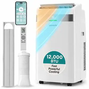 SereneLife Portable AC Unit and Heater, Adjustable Temperature with 12,000 BTU Cooling & Heating, Smart Wi-Fi Control, Dehumidifier & Fan Modes, Portable AC Units for Rooms, Window Mount Kit, White SereneLife Portable AC Unit and Heater, Adjustable Temperature with 12,000 BTU Cooling & Heating, Smart Wi-Fi Control, Dehumidifier & Fan Modes, Portable AC Units for Rooms, Window Mount Kit, White