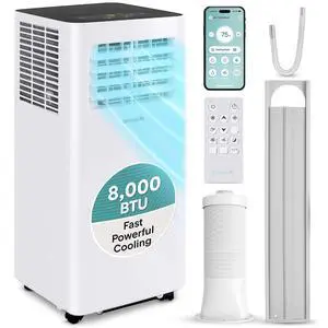 SereneLife Small Air Conditioner Portable 8,000 BTU with Built-in Dehumidifier - Portable AC unit for rooms up to 350 sq ft - WiFi app + Remote Control, Window Mount Exhaust Kit SereneLife Small Air Conditioner Portable 8,000 BTU with Built-in Dehumidifier - Portable AC unit for rooms up to 350 sq ft - WiFi app + Remote Control, Window Mount Exhaust Kit